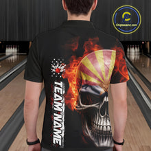 Load image into Gallery viewer, Custom Flame Skull American Arizona Flag Men Bowling Team Shirt, Patriotic Bowling Jersey IPHW10638