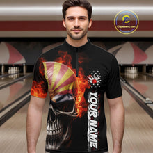 Load image into Gallery viewer, Custom Flame Skull American Arizona Flag Men Bowling Team Shirt, Patriotic Bowling Jersey IPHW10638