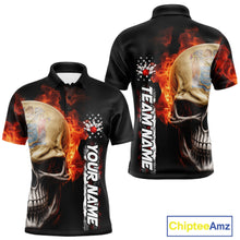 Load image into Gallery viewer, Custom Flame Skull American New Jersey Flag Men Bowling Shirt, Patriotic Bowling Shirt IPHW10639