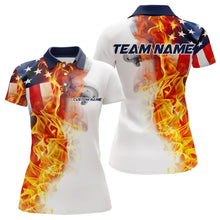 Load image into Gallery viewer, Flame American Flag Custom Polo Shirts For Women, Patriotic Bowling Team Jersey IPHW5984