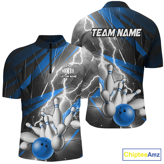 Blue Lightning Thunder Custom Bowling Team Jersey,Team Bowling Shirts For Men And Women IPHW5991