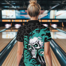 Load image into Gallery viewer, Custom Black And Blue Flame Skull Bowling Women Quarter-Zip Shirts, Halloween Team Outfit IPHW8776
