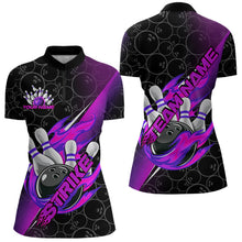Load image into Gallery viewer, Custom Black And Blue Purple Flame Strike Bowling Women Quarter-Zip Shirts IPHW8782
