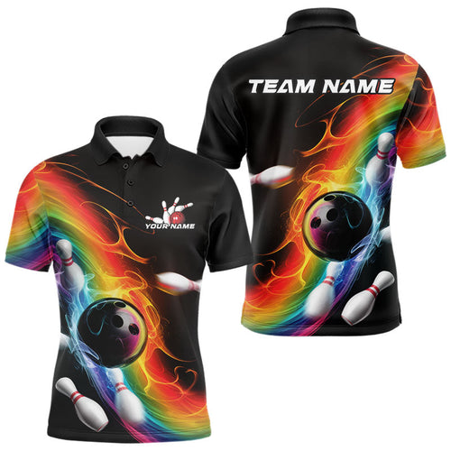 Custom Colorful Rainbow Flame Bowling Team Polo Shirts For Men, Bowling Tournament Outfits IPHW8783