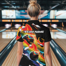 Load image into Gallery viewer, Custom Rainbow Flame Bowling Team Women Quarter-Zip Shirts, Colorful Bowling League Shirt IPHW8786