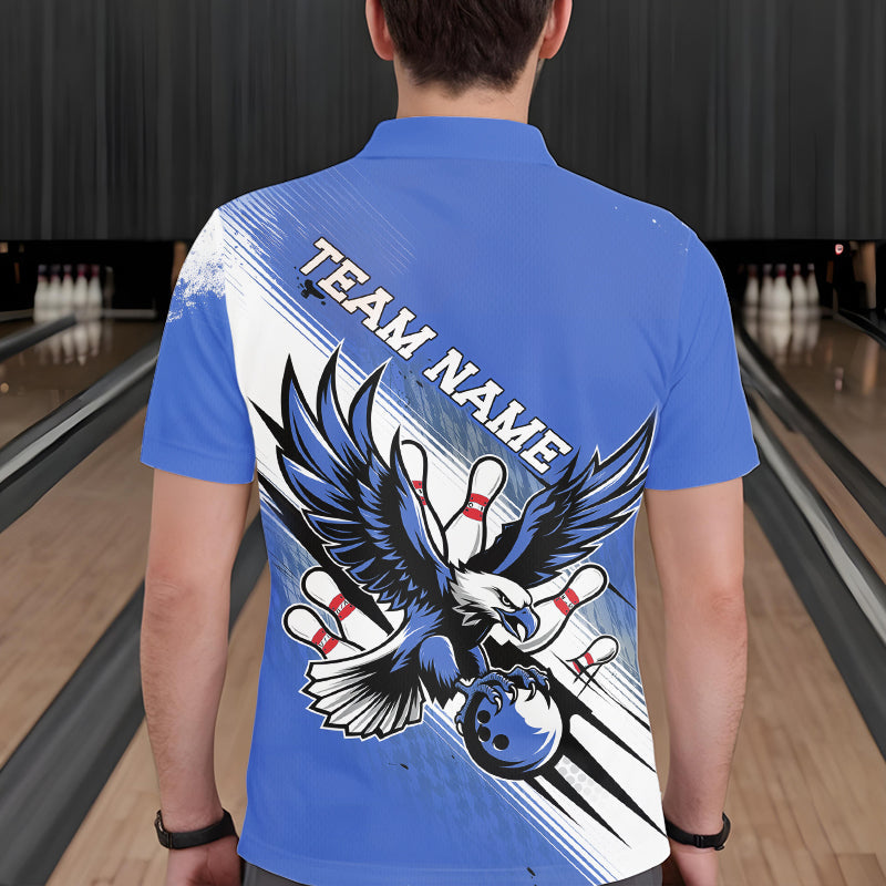 Custom Blue Eagle Bowling Jerseys, Eagle Bowling Men Polo Shirts Team Uniform Bowlers Outfit IPHW8789