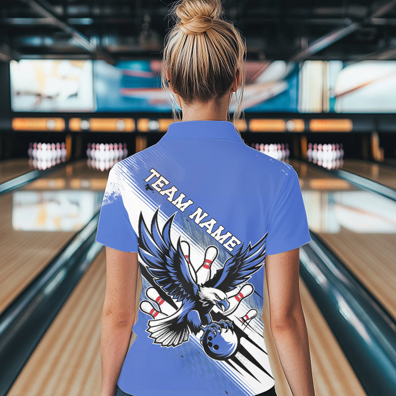 Custom Blue Eagle Bowling Jerseys, Eagle Bowling Women Polo Shirts Team Bowlers Uniform IPHW8789