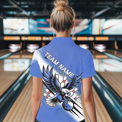 Custom Blue Eagle Bowling Jerseys, Eagle Bowling Women Polo Shirts Team Bowlers Uniform IPHW8789