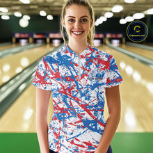 Load image into Gallery viewer, Custom Red, White And Blue Splatter Patriotic Bowling Quarter-Zip Team Shirts For Women IPHW9263