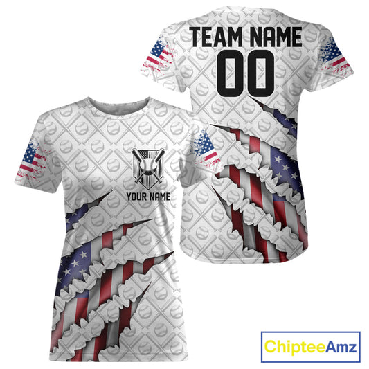 Custom Patriotic US Flag Baseball T-Shirts For Women, Baseball Team Uniform Outfit IPHW9586