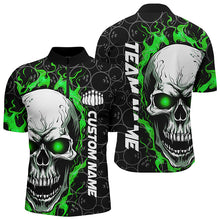 Load image into Gallery viewer, Custom Flaming Skull Team Bowling Shirts For Men, Halloween Bowling Jerseys | Green IPHW5180