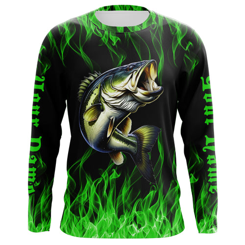 Custom Bass Fishing jerseys, Bass Long sleeve Fishing Shirts personalized Fishing gifts | green IPHW3536