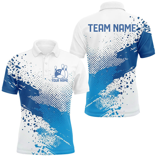 White And Blue Custom Bowling Team Shirts For Men, Bowling League Shirt Bowling Uniform IPHW7645