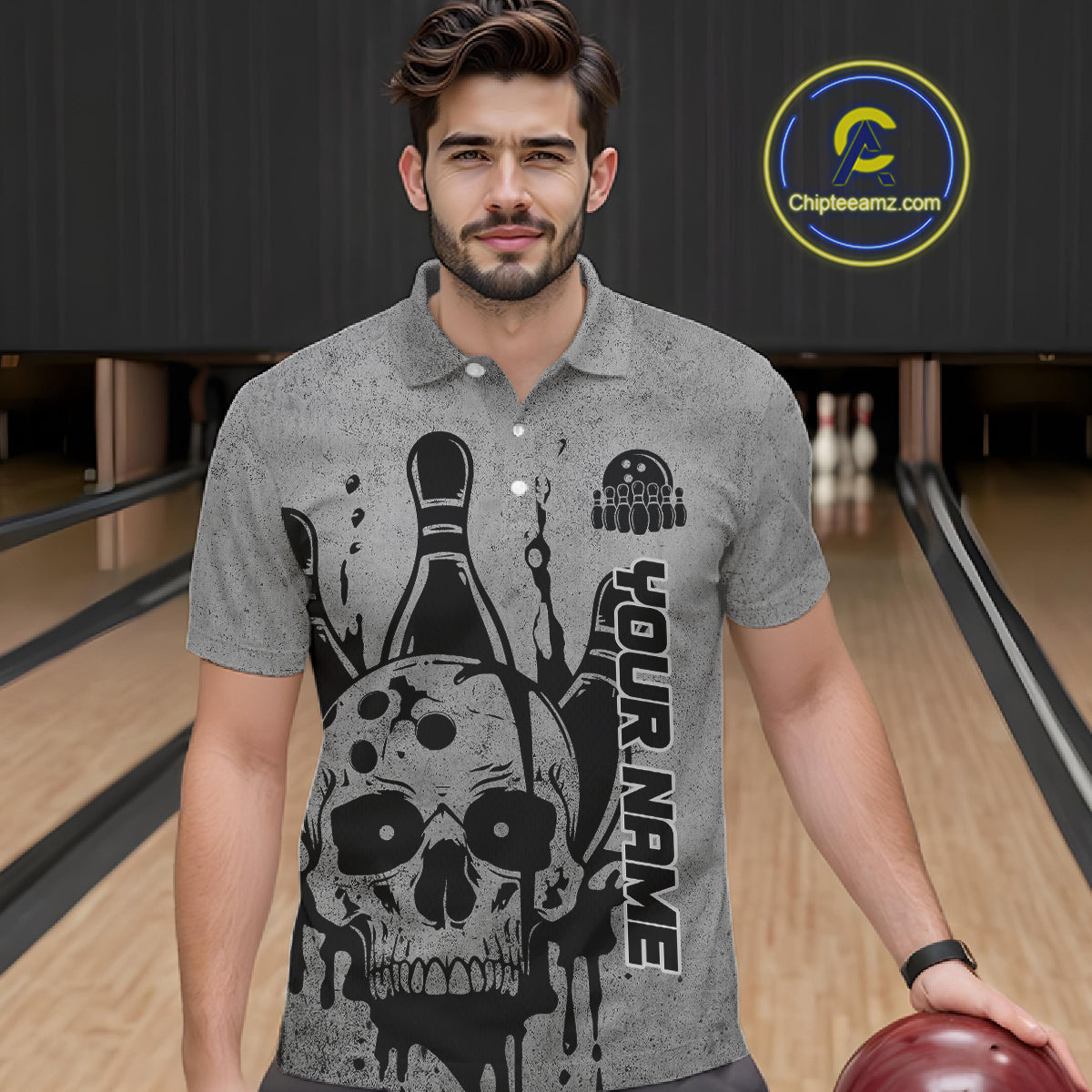Custom American Flag Skull Bowling Shirts For Men, Patriotic Team Bowling Jerseys IPHW5846