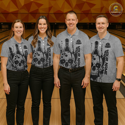 Custom American Flag Skull Bowling Shirts For Men, Patriotic Team Bowling Jerseys IPHW5846