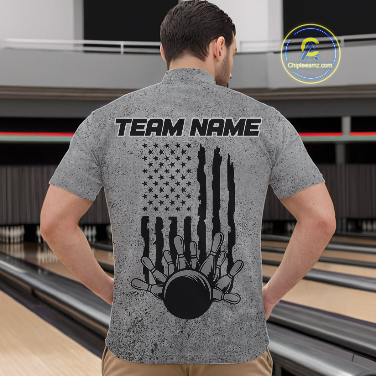 Custom American Flag Skull Bowling Shirts For Men, Patriotic Team Bowling Jerseys IPHW5846