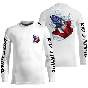 Personalized American Flag Speckled Trout Fishing Shirts, Patriotic Trout Long Sleeve Fishing Shirts IPHW6276