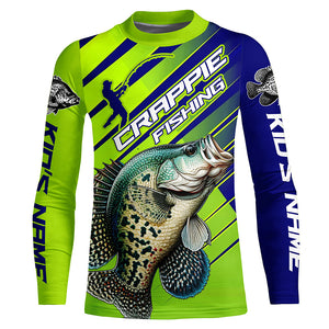 Crappie Fishing Custom Long Sleeve Tournament Shirts, Green And Blue Crappie Fishing Jerseys IPHW6280