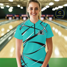Load image into Gallery viewer, Custom Turquoise Blue Bowling Jerseys, Bowling Team TournamentWomen Quarter-Zip Shirt IPHW11411