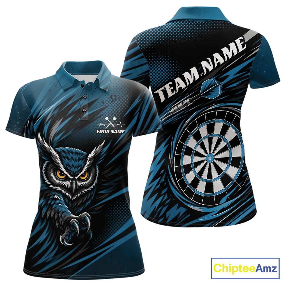 Custom Blue Owl Darts Women Polo Shirts, Dart Flights Darts League Shirt IPHW11733