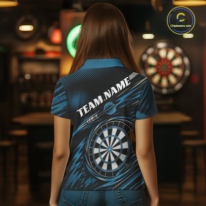 Custom Blue Owl Darts Women Polo Shirts, Dart Flights Darts League Shirt IPHW11733