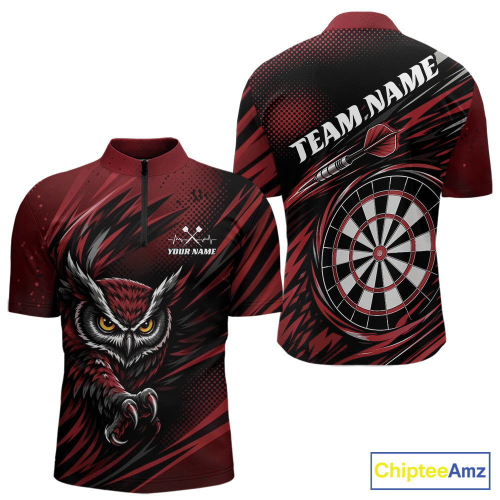 Custom Red Owl Darts Men Quarter Zip Shirts, Dart Flights Darts League Shirt IPHW11735