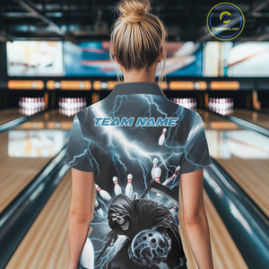 Custom Blue Thunder Lightning Grim Reaper Bowling Women Polo Shirt, Halloween Outfit IPHW9797