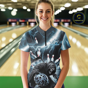 Custom Blue Lightning Grim Reaper Bowling Women Quarter-Zip Shirt, Halloween Outfit IPHW9797