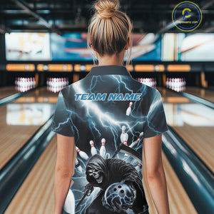 Custom Blue Lightning Grim Reaper Bowling Women Quarter-Zip Shirt, Halloween Outfit IPHW9797
