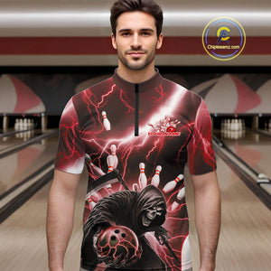 Custom Red Thunder Lightning Grim Reaper Bowling Men Quarter-Zip Shirt, Halloween Bowling Outfit IPHW9798