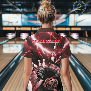 Custom Red Lightning Grim Reaper Bowling Women Quarter-Zip Shirt, Halloween Outfit IPHW9798