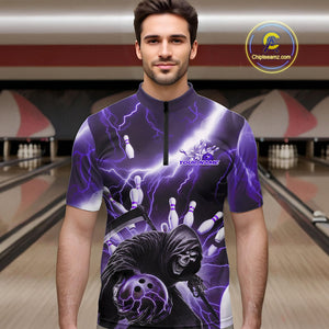 Custom Purple Thunder Lightning Grim Reaper Bowling Men Quarter-Zip Shirt, Halloween Outfit IPHW9799