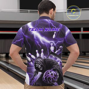 Custom Purple Thunder Lightning Grim Reaper Bowling Men Quarter-Zip Shirt, Halloween Outfit IPHW9799
