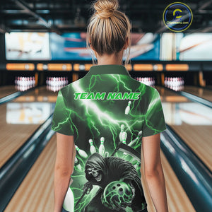 Custom Green Thunder Lightning Grim Reaper Bowling Women Polo Shirt, Halloween Outfit IPHW9800