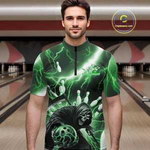 Custom Green Thunder Lightning Grim Reaper Bowling Men Quarter-Zip Shirt, Halloween Outfit IPHW9800