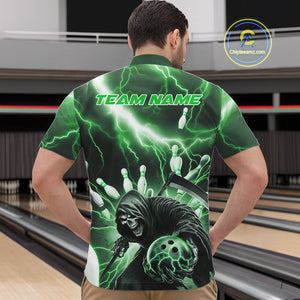 Custom Green Thunder Lightning Grim Reaper Bowling Men Quarter-Zip Shirt, Halloween Outfit IPHW9800