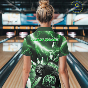 Custom Green Lightning Grim Reaper Bowling Women Quarter-Zip Shirt, Halloween Outfit IPHW9800