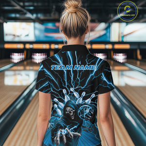 Custom Blue Lightning Grim Reaper Bowling Women Quarter-Zip Shirt, Halloween Outfit IPHW9804