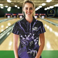 Load image into Gallery viewer, Custom Black And Purple Lightning Grim Reaper Bowling Women Polo Shirt, Halloween Outfit IPHW9805