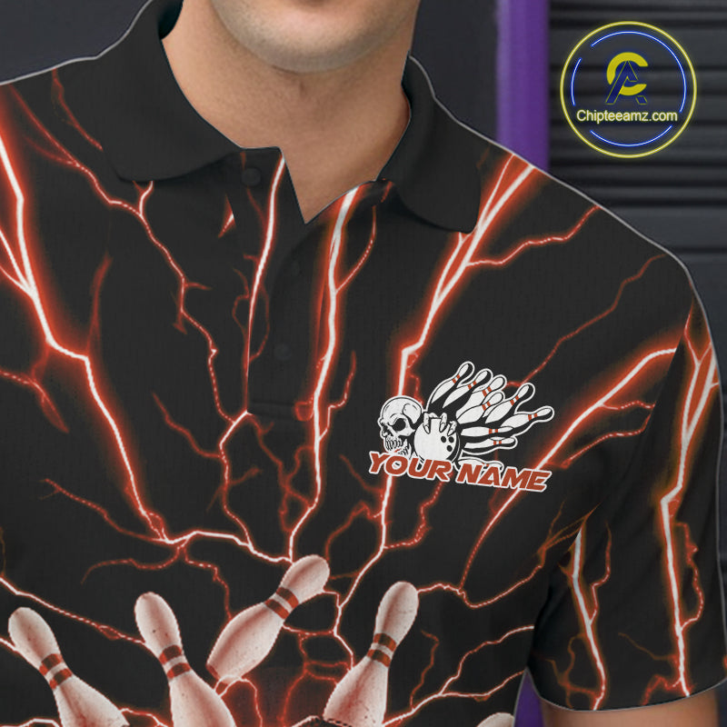 Custom Black And Red Lightning Grim Reaper Bowling Men Polo Shirt, Halloween Outfit IPHW9806