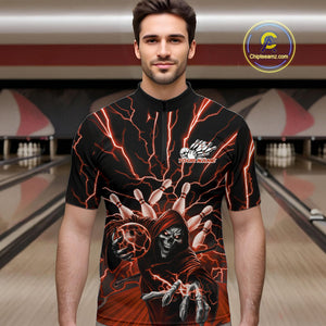 Custom Black And Red Lightning Grim Reaper Bowling Men Quarter-Zip Shirt, Halloween Outfit IPHW9806