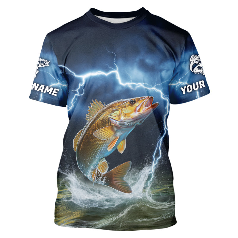 Blue Thunder Lightning Custom Walleye Fishing Tournament Fishing T Shirts IPHW8081
