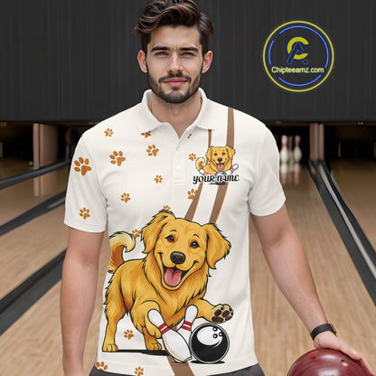 Custom Funny Golden Retriever Dog Men Bowling Team Shirt, Dog Lovers Bowling Uniform IPHW10209