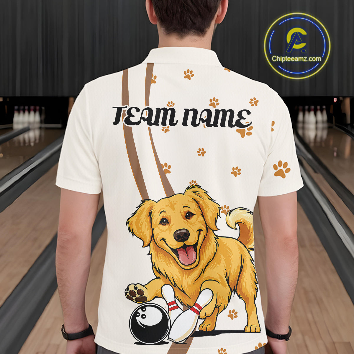Custom Funny Golden Retriever Dog Men Bowling Team Shirt, Dog Lovers Bowling Uniform IPHW10209