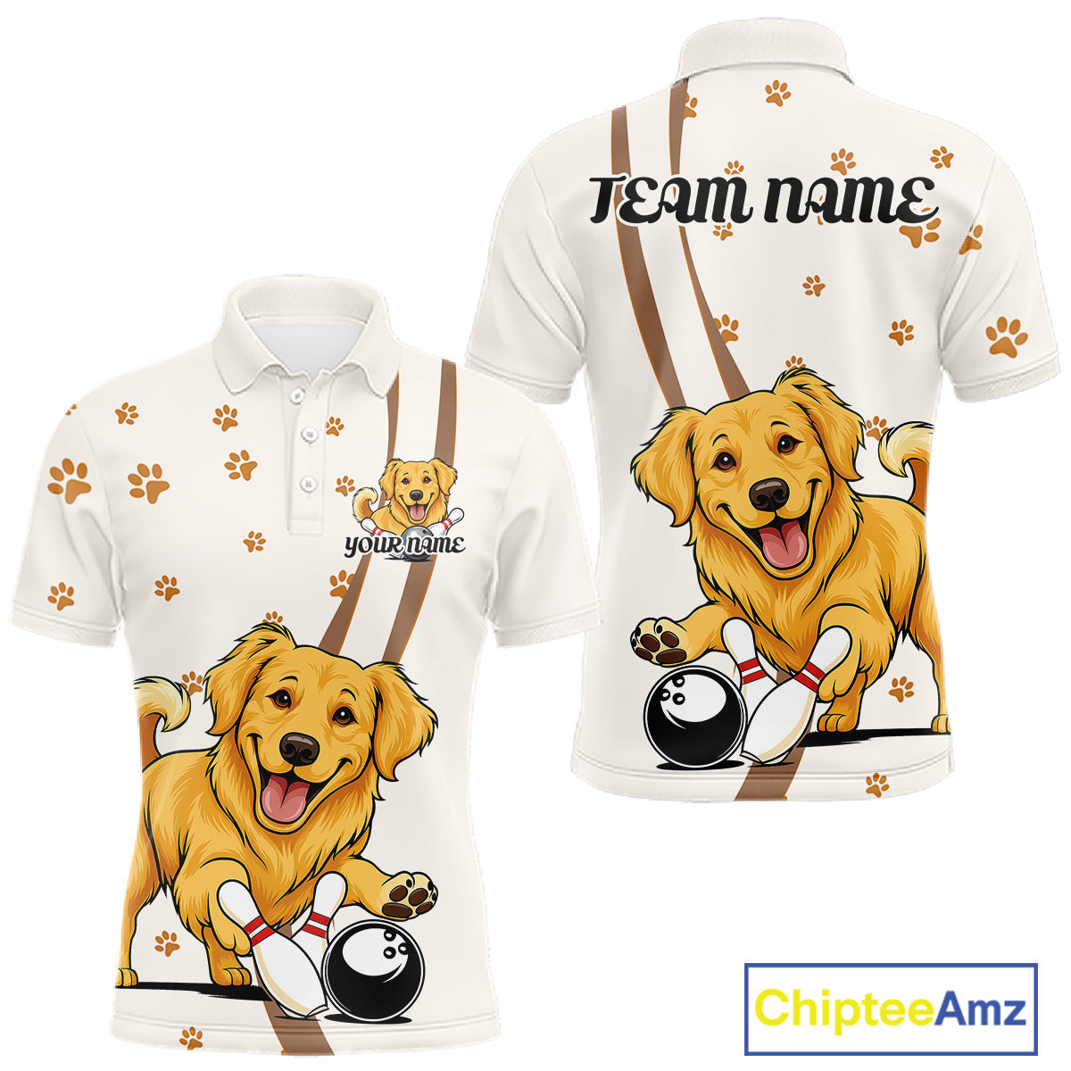 Custom Funny Golden Retriever Dog Men Bowling Team Shirt, Dog Lovers Bowling Uniform IPHW10209