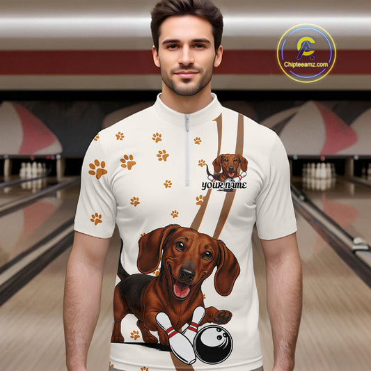 Custom Funny Dachshund Dog Men Bowling Team Shirt, Dog Lovers Bowling Uniform IPHW10213