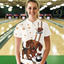 Load image into Gallery viewer, Custom Funny Dachshund Dog Women Bowling Team Shirt, Dog Lovers Bowling Uniform IPHW10213
