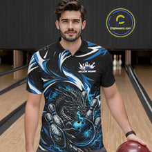 Load image into Gallery viewer, Custom Blue Lightning Dragon Bowling Men Polo Shirts, Dragon Bowling League Shirt IPHW10355
