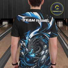 Load image into Gallery viewer, Custom Blue Lightning Dragon Bowling Men Polo Shirts, Dragon Bowling League Shirt IPHW10355