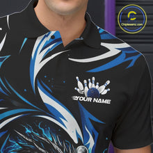 Load image into Gallery viewer, Custom Blue Lightning Dragon Bowling Men Polo Shirts, Dragon Bowling League Shirt IPHW10355